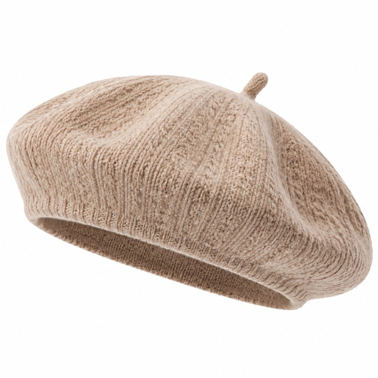 Baskenmütze Einheitsgröße aus Stricktextil Beige für den Alltag