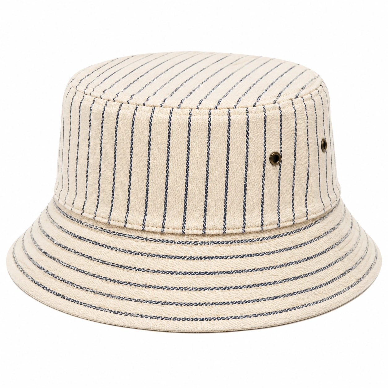 Bucket Hat Einheitsgröße aus Textilgewebe in Beige Blau gestreift mit breiter Krempe