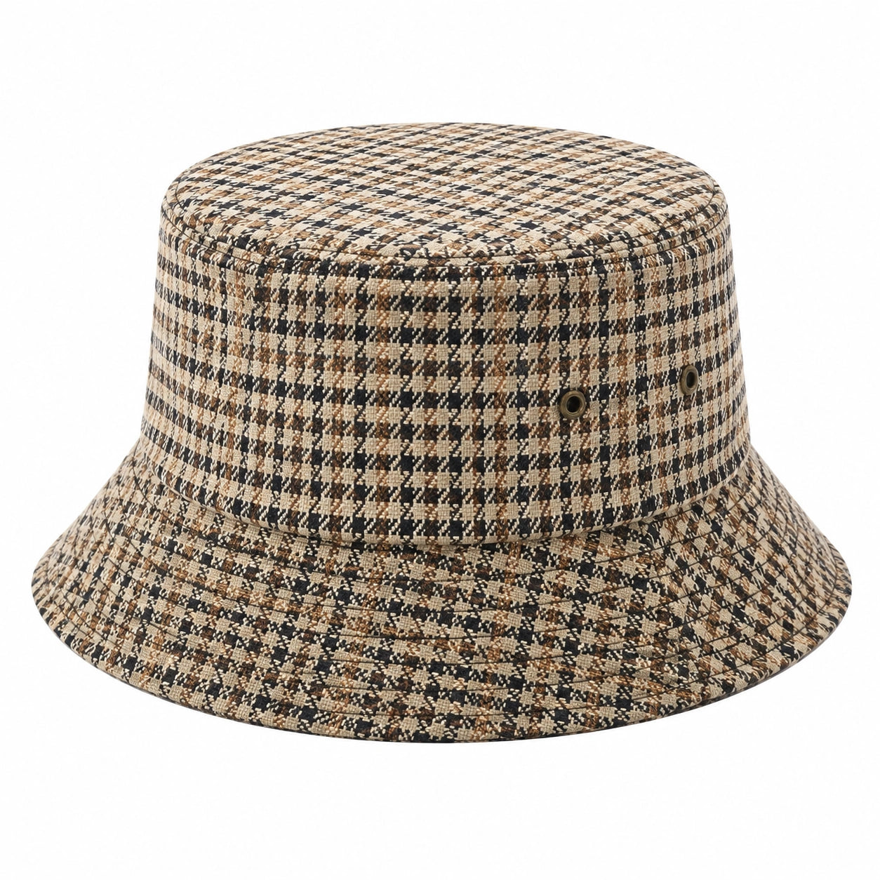 Anglerhut Einheitsgröße aus Textil in Beige Braun Schwarz mit Karomuster
