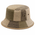 Bucket Hat Einheitsgröße aus Webstoff Beige Braun mit Patchworkmuster und Krempe