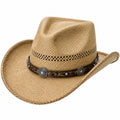 Cowboyhut Einheitsgröße aus geflochtener Naturfaser in Beige mit Dekorband im Westernstil