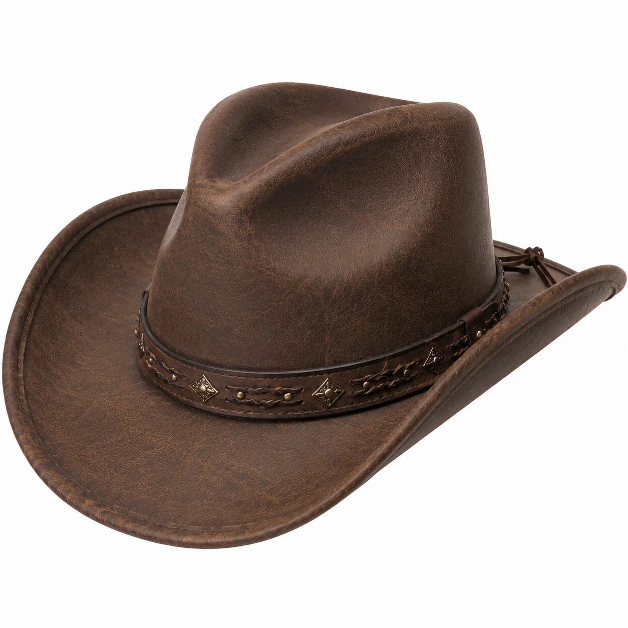 Cowboyhut Einheitsgröße in Braun aus Kunstleder mit Zierband im Westernstil