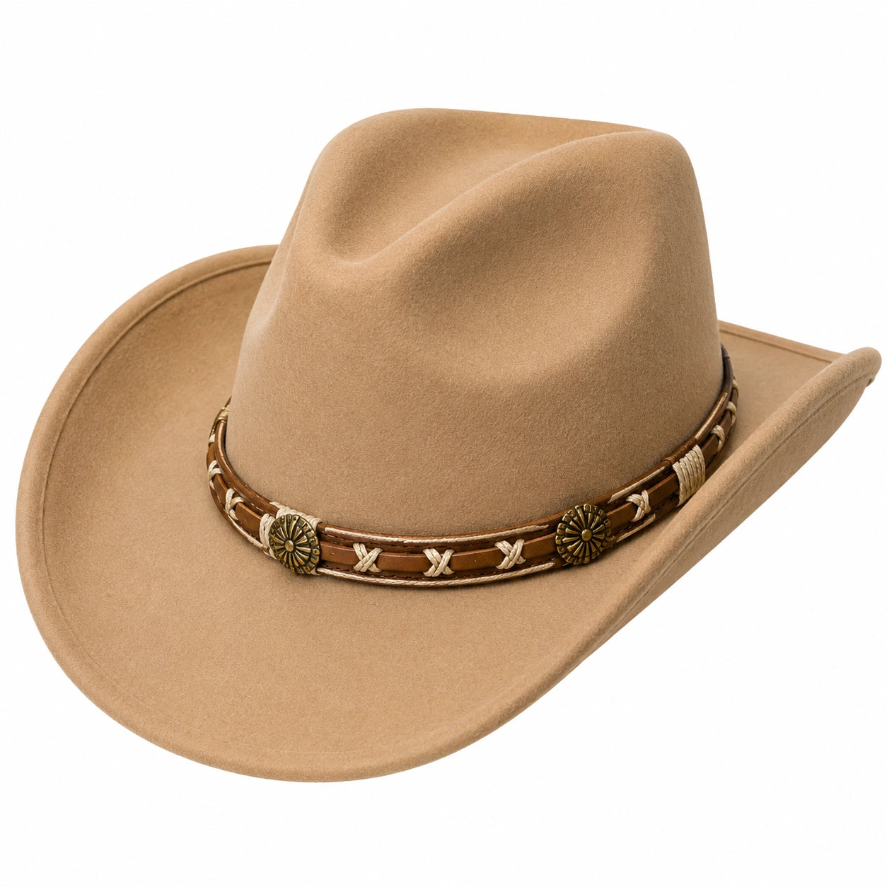 Cowboyhut Einheitsgröße in Beige mit Filzoptik und dekorativem Hutband