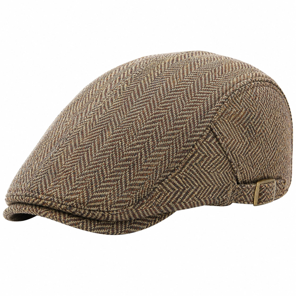 Schiebermütze Einheitsgröße Braun Beige Textilgewebe mit Fischgrätmuster verstellbar
