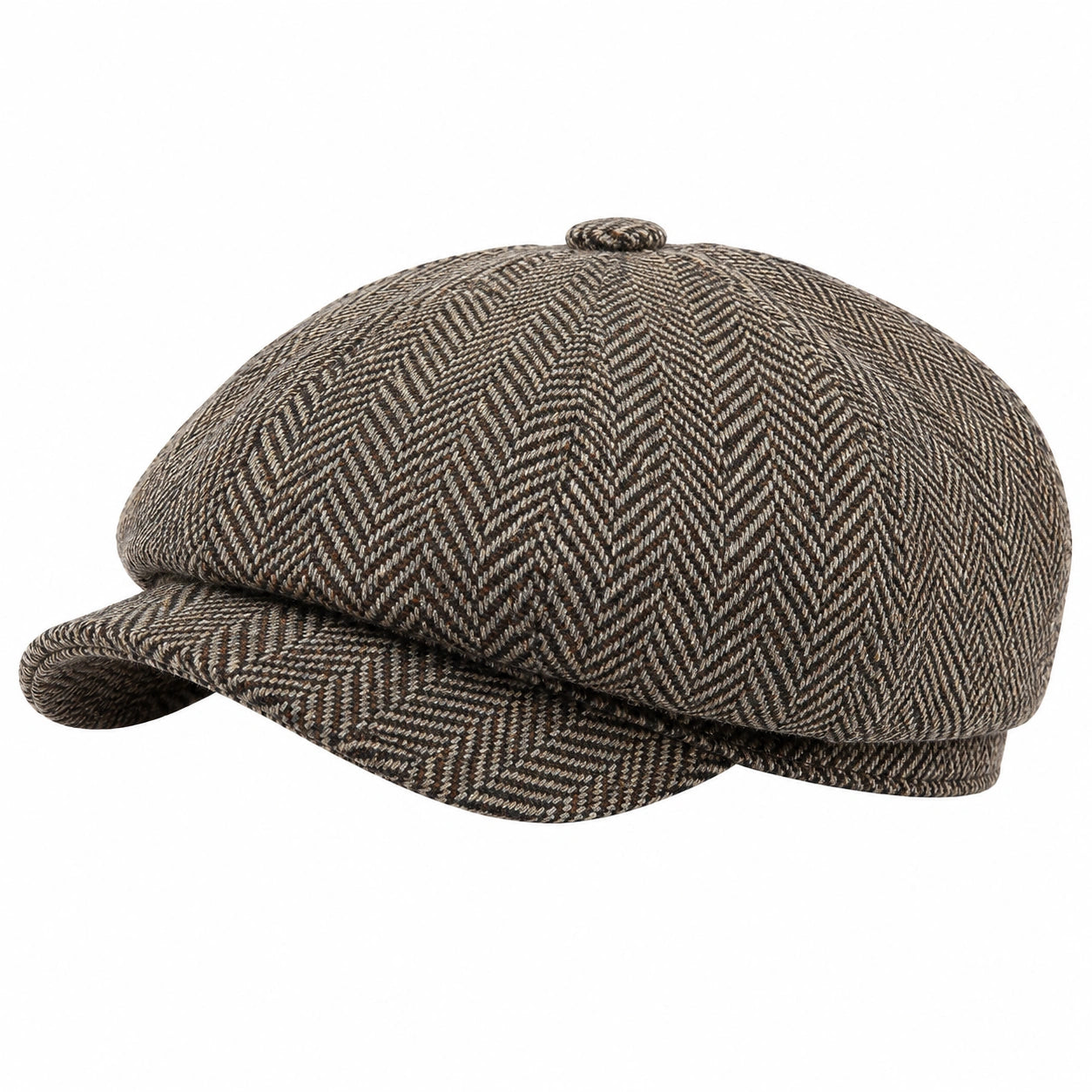 Schiebermütze Einheitsgröße aus Textilgewebe in Braun Beige Schwarz mit Fischgrätmuster