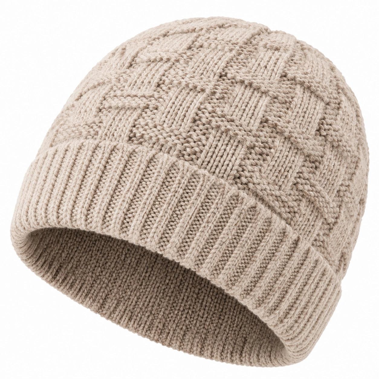 Strickmütze Einheitsgröße Beige mit Rippbündchen für Alltag und Winter
