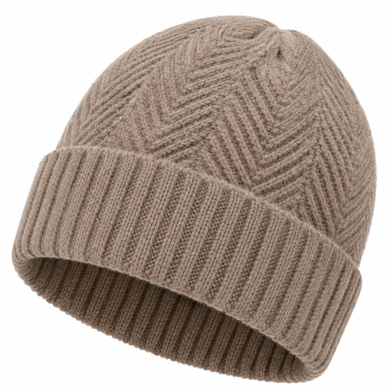Strickmütze Einheitsgröße Taupe mit Umschlag und Zopfmuster