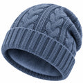 Strickmütze Einheitsgröße Blau mit Fleece-Innenfutter im Zopfmuster für kalte Tage