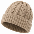 Strickmütze Einheitsgröße aus Textil in Beige mit Zopfmuster und Umschlag