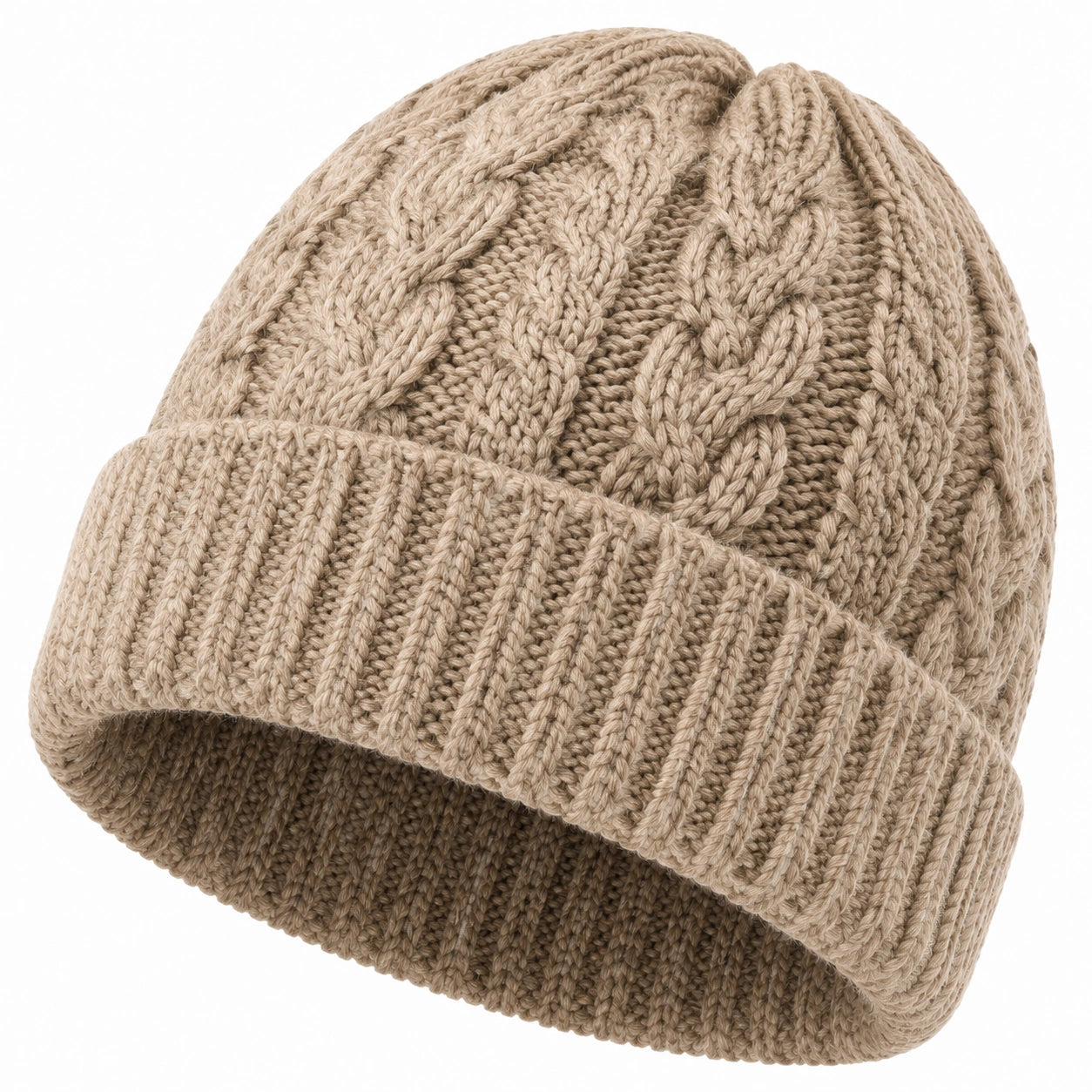 Strickmütze Einheitsgröße aus Textil in Beige mit Zopfmuster und Umschlag